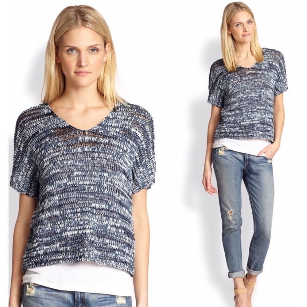 NWOT Eileen Fisher Brushstroke Cotton Tape V-Neck sweater, Small $248 G7